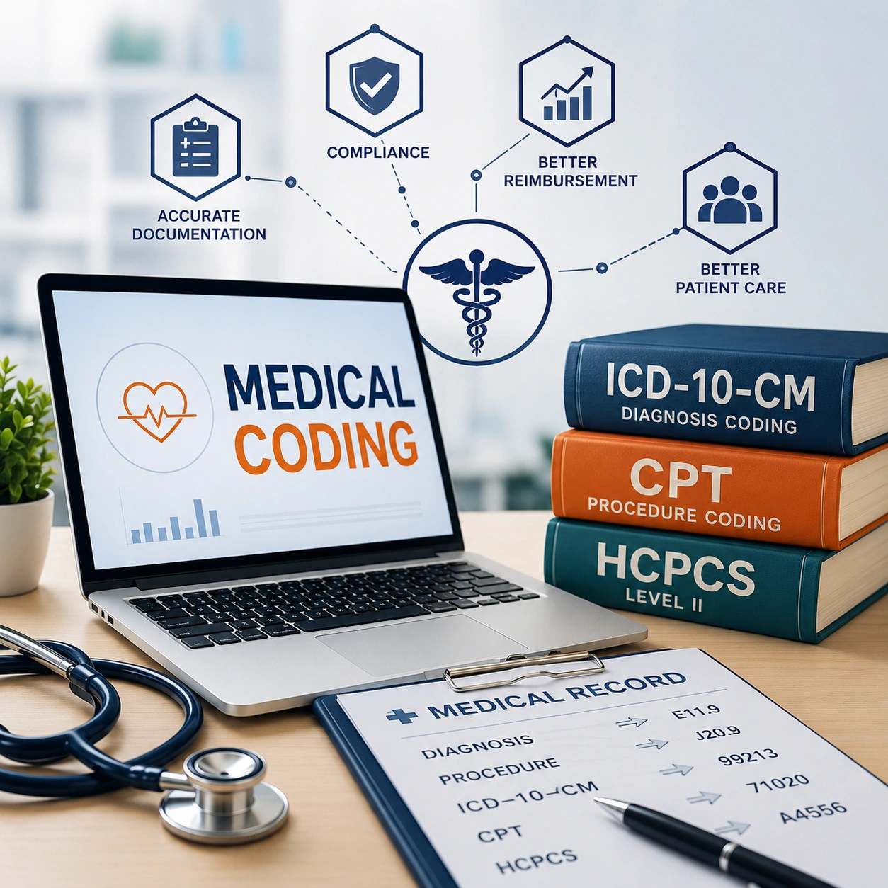 Doctors analyzing medical coding charts on a digital screen